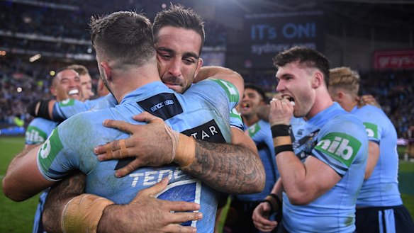 Relief shows for the NSW players as they claim the series with a game to spare.