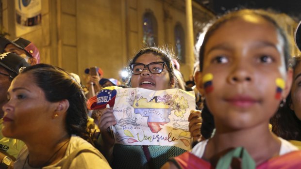 Supporters of Guaido in Lima, Peru, on Wednesday.