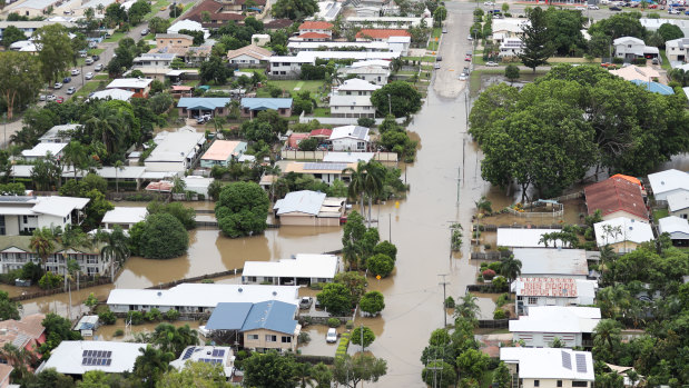 Houses inundated by the flood in Townsville.