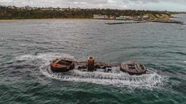 The wreck of the HMVS Cerberus on Tuesday.