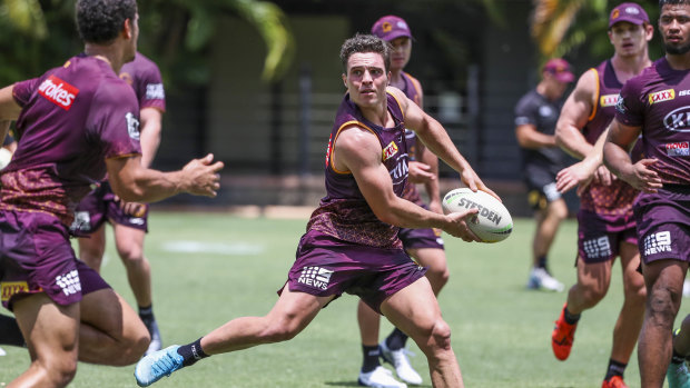 Brodie Croft in action during a Brisbane Broncos team training session in Brisbane on Monday.