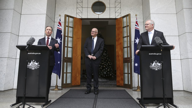 Health Minister Greg Hunt, Therapeutic Goods Administration head Professor John Skerrit and Prime Minister Scott Morrison said Australia was ahead of schedule with its vaccine process.