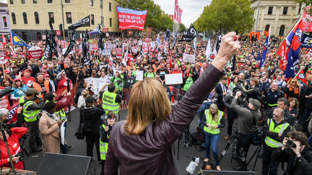 A recent Melbourne union rally in support of  changes to workplace laws
