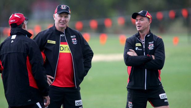 Danny Frawley, centre, with the Saints.