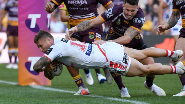 Tariq Sims scored three tries as the Dragons knocked out the Broncos 48-18 in the Elimination Final last season. 