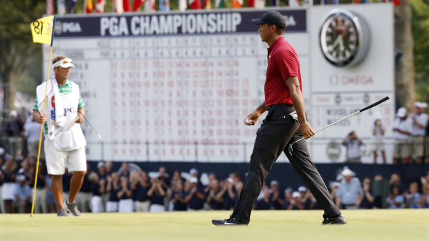 So close: Woods walks off the 18th at last week's PGA Championship.