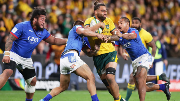 On the loose: Lukhan Salakaia-Loto's performance against Samoa confirmed his place among Michael Cheika's best back-row options.
