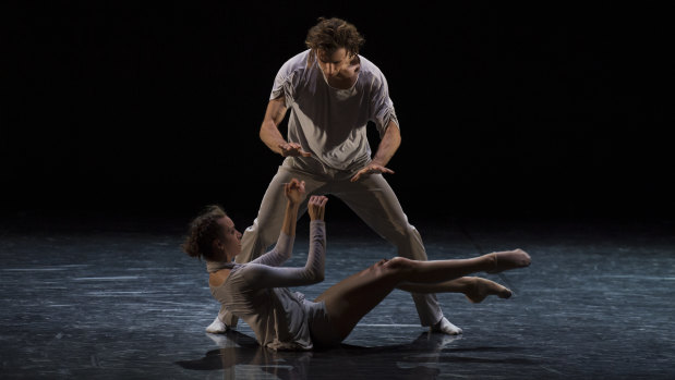 Alexa Tuzil and Ludovico Di Ubaldo performing in WA Ballet’s opening night of Persona (Fratres).
