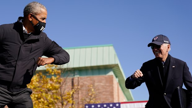 Joe Biden and Barack Obama on the 2020 campaign trail in Michigan.