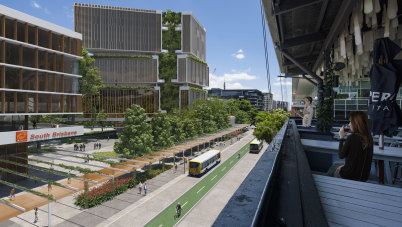 Concept images for the proposed metro station at the Brisbane Convention and Exhibition Centre, preferred by the state government to the original location at the Cultural Centre.