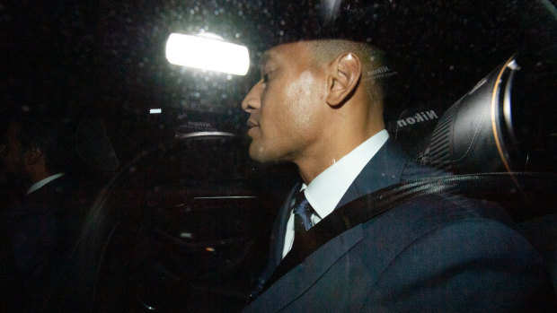 Tainted image: Israel Folau leaves Rugby NSW following the code of conduct hearing in Sydney on Saturday.
