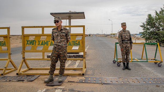 Mongolian military guard the border with China in Zamiin-Uud.