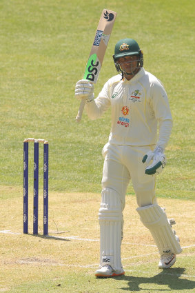 Half-century: Usman Khawaja’s impressive form continued in Perth.
