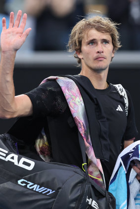 Alexander Zverev thanks the crowd on his way out of Melbourne Park following a loss in the second round.