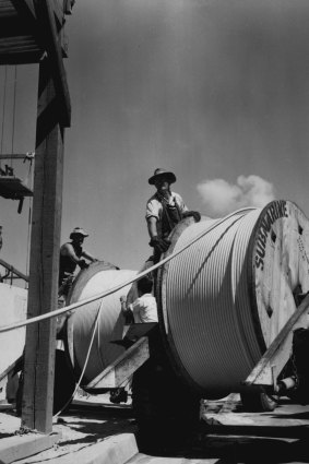 "Coaxial cable entering O.T.C.'s Paddington terminal station for the land section to Bondi beach. December 2, 1963."