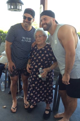 James Tedesco with his brother Matt and his great grandmother, Teresa Papandrea.