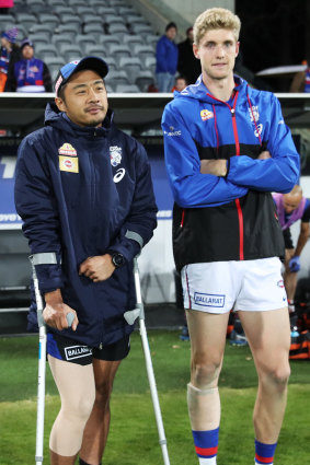 The Western Bulldogs are taking a cautious approach with the return of Tim English (right) from concussion.