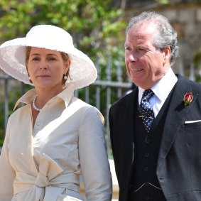 Serena, Countess of Snowdon and David Armstrong-Jones, 2nd Earl of Snowdon at the wedding of Prince Harry and Meghan Markle in 2018.