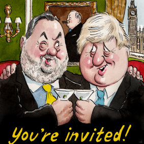 Stuart Wood QC and Boris Johnson. Illustration: John Shakespeare