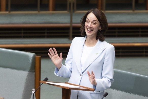 Member for Mackellar Dr Sophie Scamps delivers her first speech, in the House of Representatives at Parliament House in Canberra.
