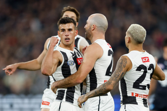 Nick Daicos kicked the winning goal in the Magpies’ win against the Blues.