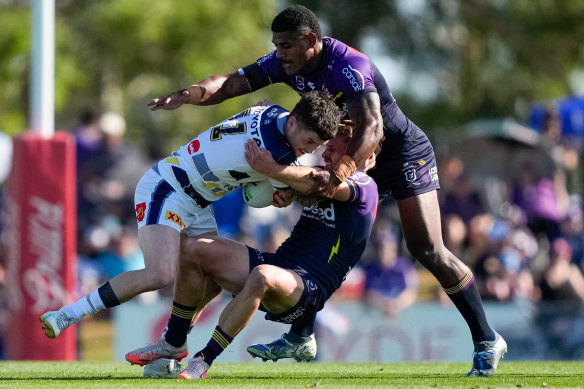John Bateman on the charge for North Queensland against the Storm.