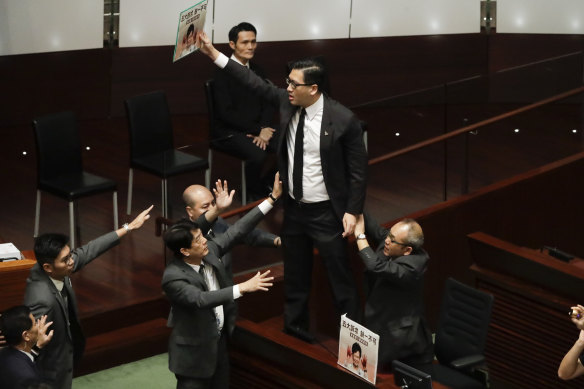 There were extraordinary scenes in Hong Kong's Legislative Council that led to the cancellation of the chief executive's address. 