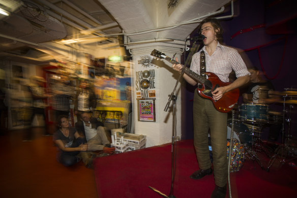 An in-store gig at Basement Discs in the Block Arcade