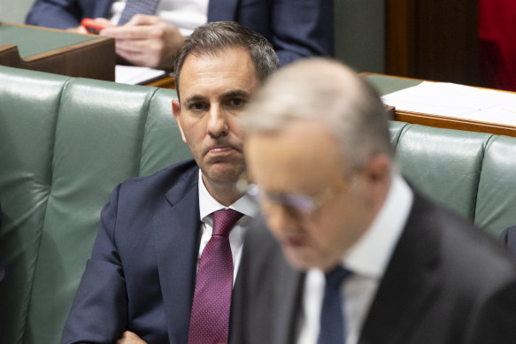 The tension between economics and political risk on the stage 3 tax cuts: Treasurer Jim Chalmers and Prime Minister Anthony Albanese on Wednesday.