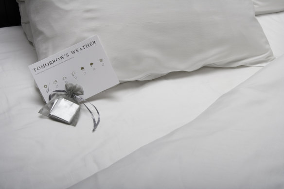 Hotel room magic … a chocolate on the pillow and a tidy-up while you’re out.
