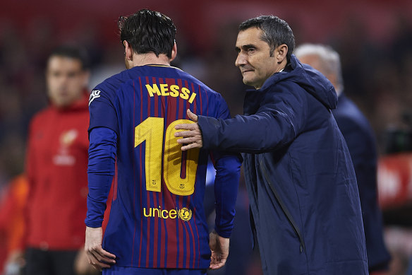 Former Barcelona coach Ernesto Valverde with superstar Lionel Messi.