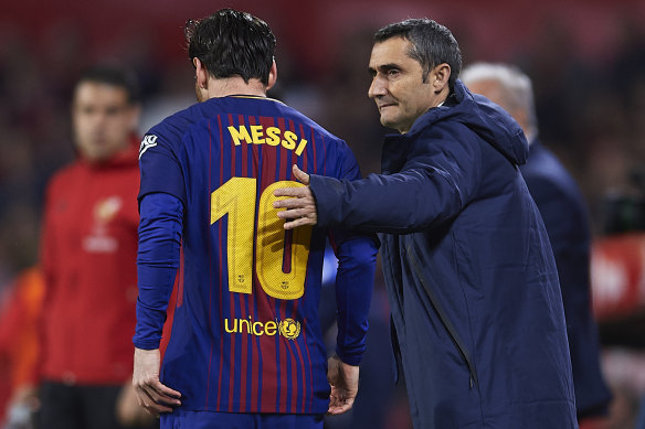 Former Barcelona coach Ernesto Valverde with superstar Lionel Messi.