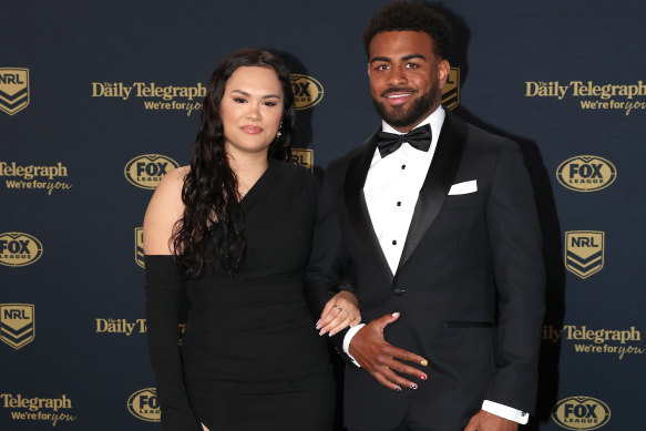 Ezra Mam of the Broncos arrives at the Dally M awards after being nominated for five-eighth of the year.