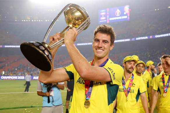 Pat Cummins with the World Cup in November.