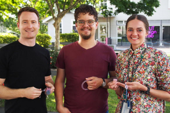 (Left to right) Dr Levi Swann, Dr Nathan Boase and Dr Heather McKinnon were part of the developoment team, funded through a $56,000 QUT Early Career Researcher Grant 
