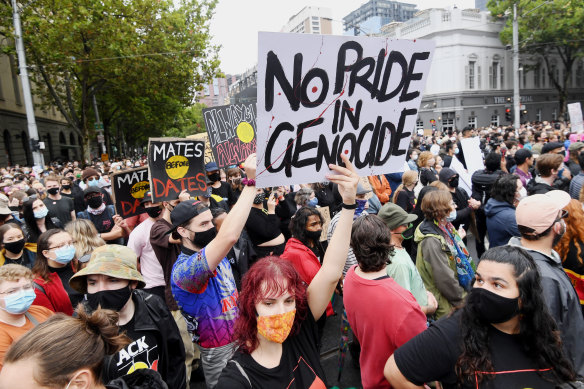 Australia Day protesters outside state parliament last year.