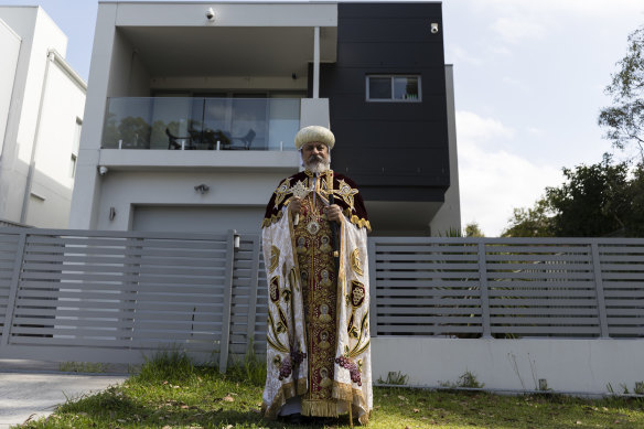 Bishop Daniel, leader of the NSW Coptic Orthodox Church, pictured at his home in Peakhurst in 2017.