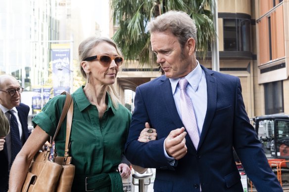 Craig McLachlan arrives at court on Tuesday with his wife, Vanessa Scammell.