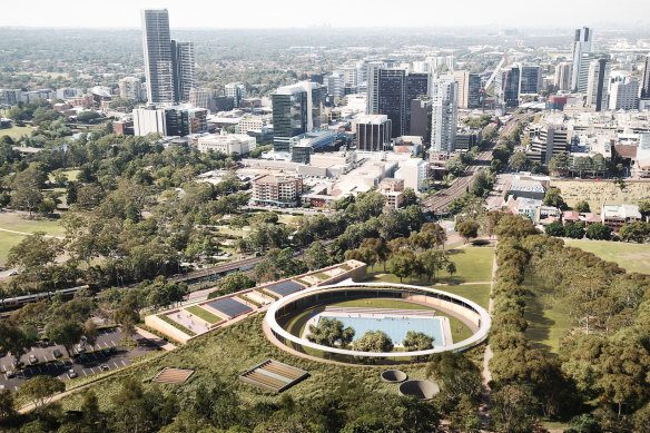 The winning design for the new Parramatta Pool was by a consortium of Andrew Burgess Architects, Grimshaw Architects and McGregor Coxall. 