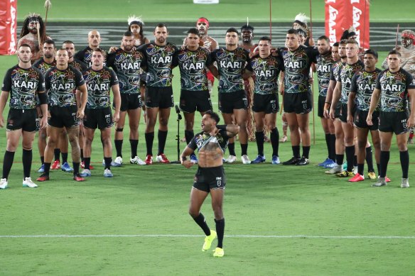 Josh Addo-Carr front and centre during the Unity Dance before the 2020 All Stars.