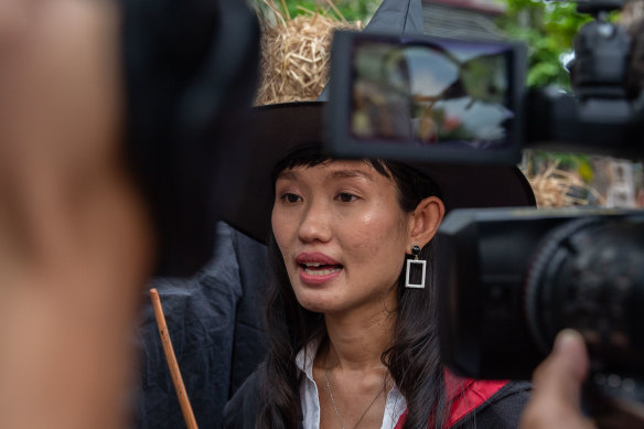 Anti-government protesters take part in a Harry Potter-themed rally in front of Democracy Monument In Bangkok on Monday.