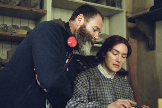 Director Francis Lee with Kate Winslet on the set of Ammonite.