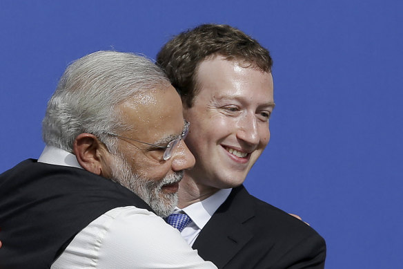 Happier times: Mark Zuckerberg with Narendra Modi in 2015.