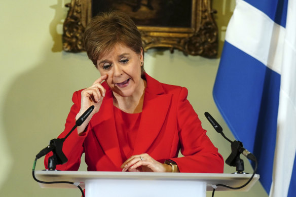 Nicola Sturgeon speaks during a press conference at Bute House in Edinburgh
