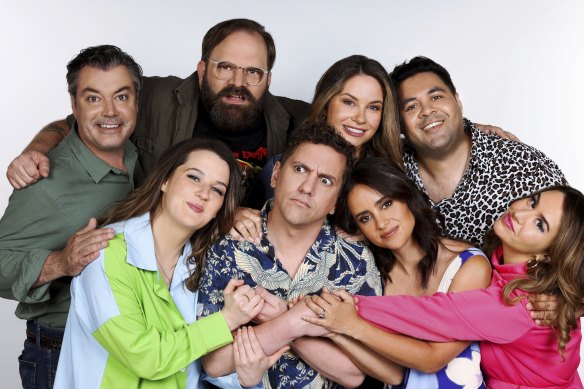 The cast of We Interrupt This Broadcast, a sketch comedy that sends up television shows.