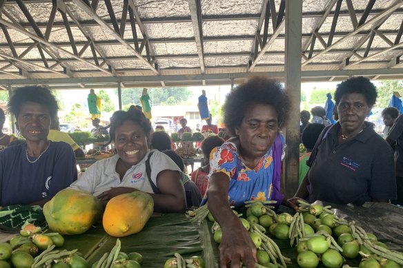 Women in a market at Bougainville earlier this year.