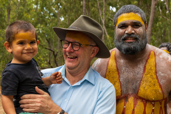 Prime Minister Anthony Albanese at the Garma Festival in East Arnhem in 2022, when he announced the Voice referendum.