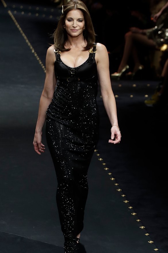 Stephanie Seymour on the catwalk for Versace during Milan Fashion Week. 