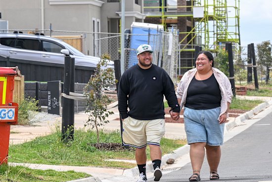 Elijah Teu (left) and Haylee Antonio bought a house and land package in Mambourin.