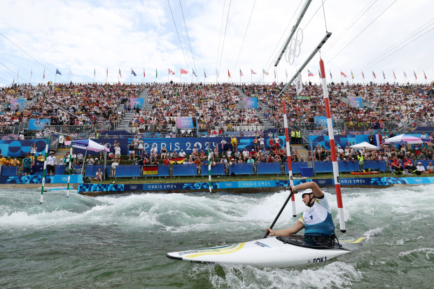 Jessica Fox of Team Australia competing in the Canoe Slalom at Paris 2024.